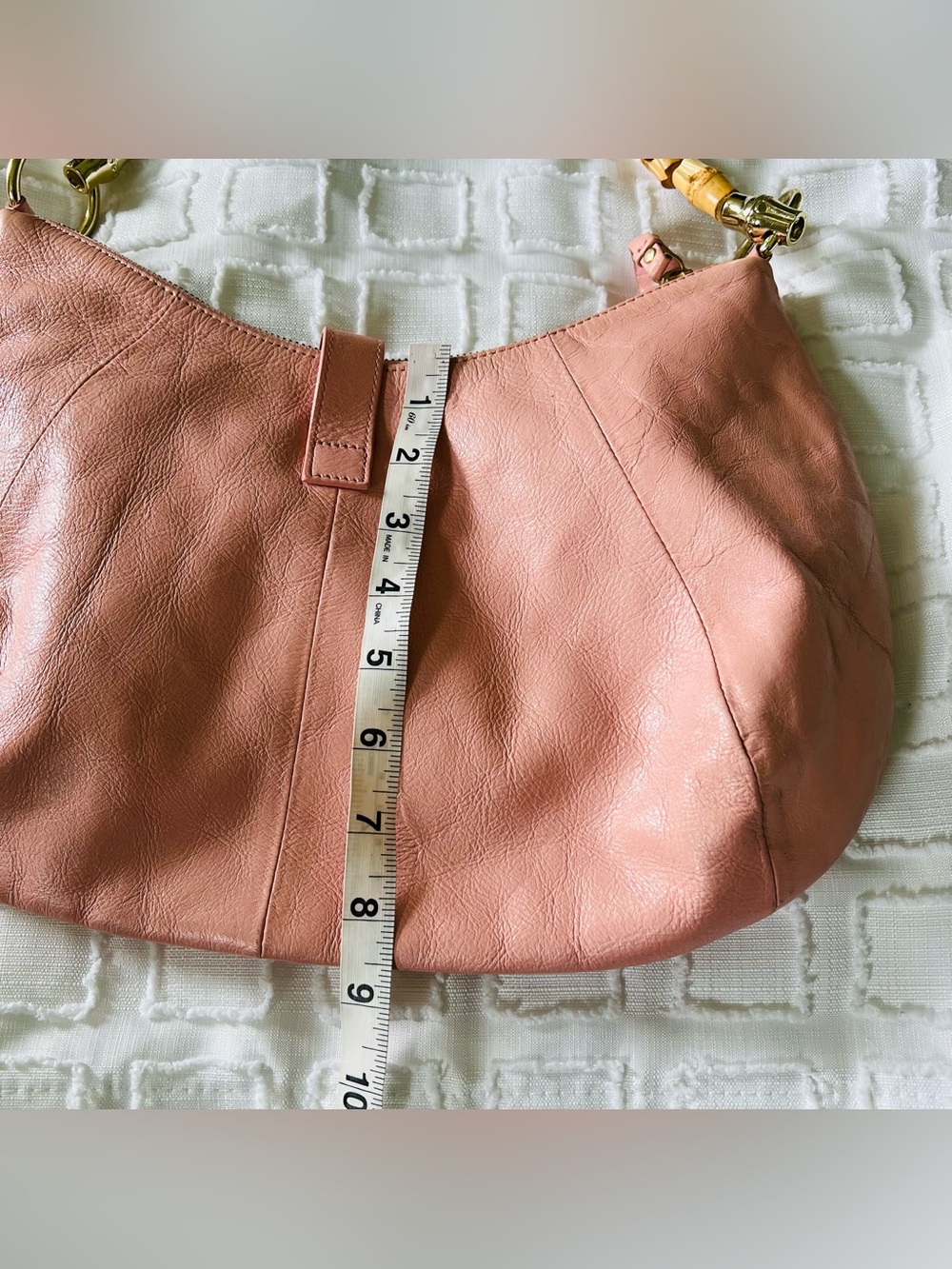 Banana Republic Vintage Salmon Pink Leather Y2K 2000 Bamboo Handle Shoulder Bag - Picture 15 of 16